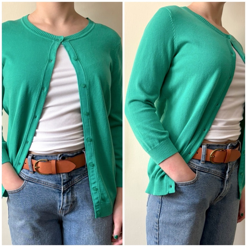 Teal‎ Green/Blue 100% Cotton Button Front Cardigan Top